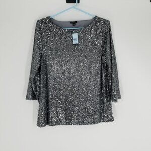NWT Ann Taylor Petite L Popover Sequin Top w/ Lining for Comfort - Party!